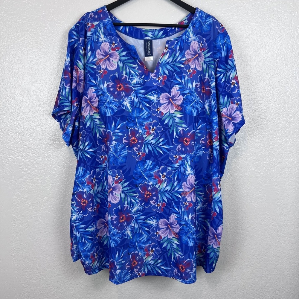 Swim365 Swim Top Womens 32 Padded Blue Floral Beachwear Resort Vacation Coastal